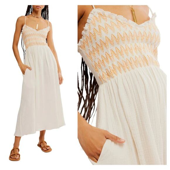 Free People Sweet Nothings Cotton Gauze Midi Sundress Size Small - Picture 12 of 12